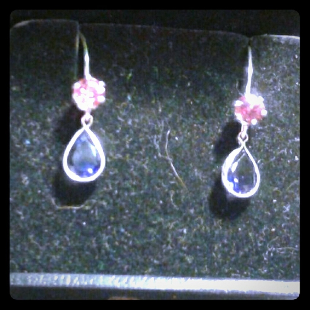 Natural Iolite Garnet Sterling Silver Earrings